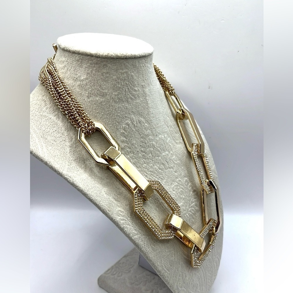 Oversized Gold Chunky Toggle Statement Necklace R… - image 2